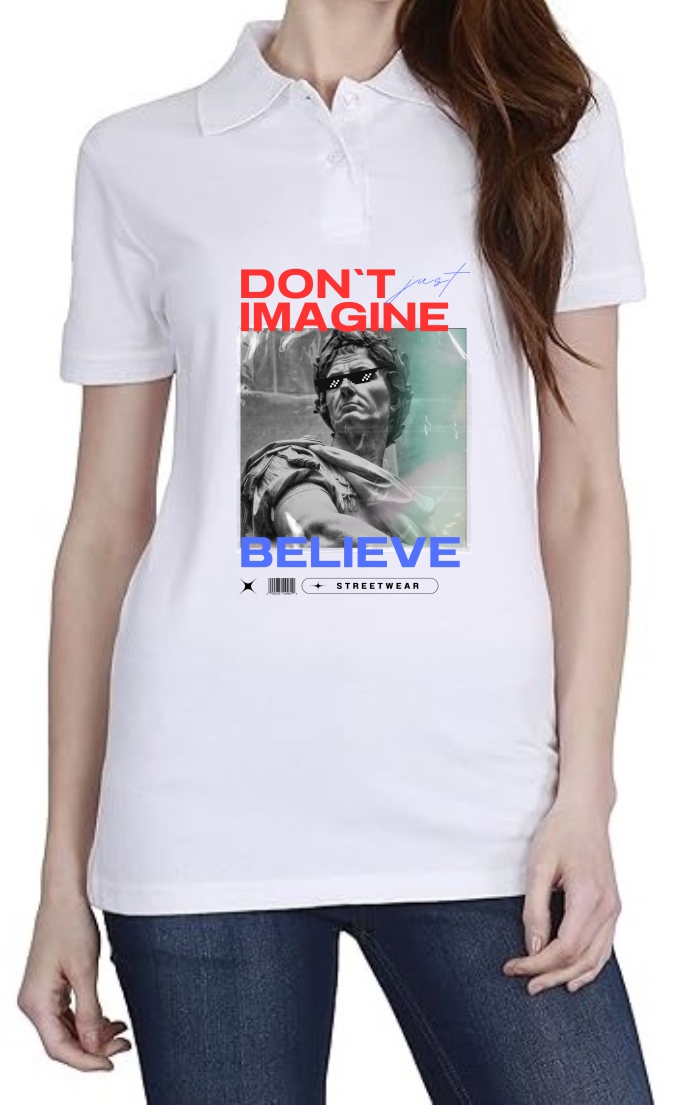 Dont Imagine (RED) Polo Women White T-Shirt