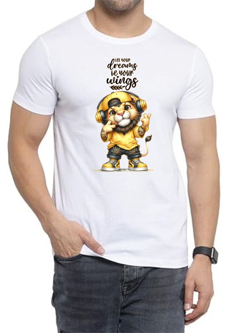 Dreams Wings Round Neck Men White T-Shirt