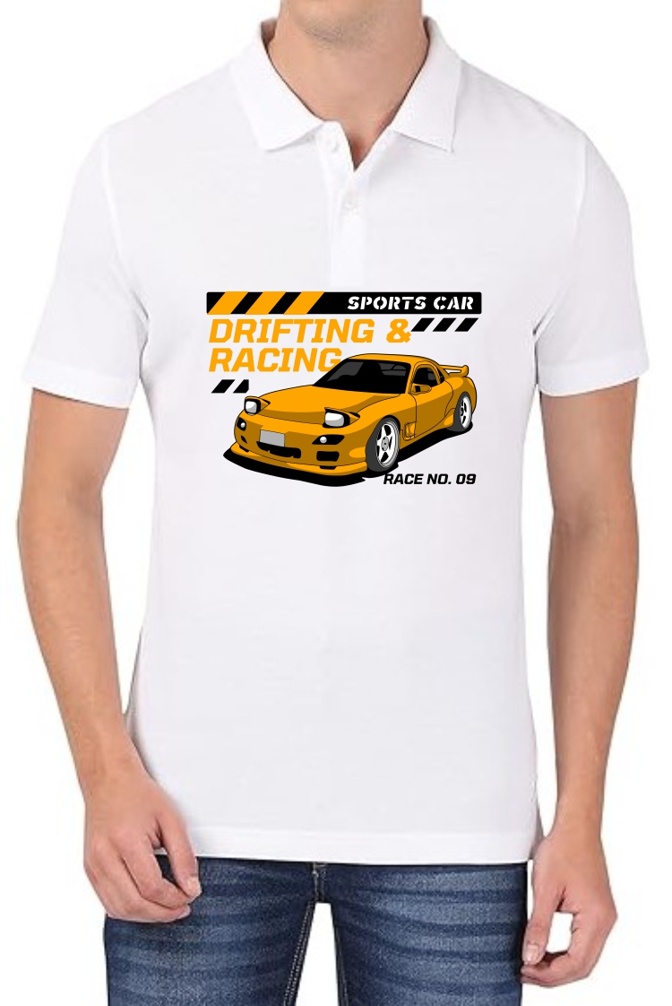 Drifting (Orange) Polo Men White T-Shirt