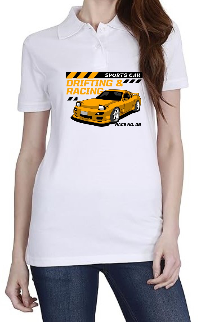 Drifting (Orange) Polo Women White T-Shirt