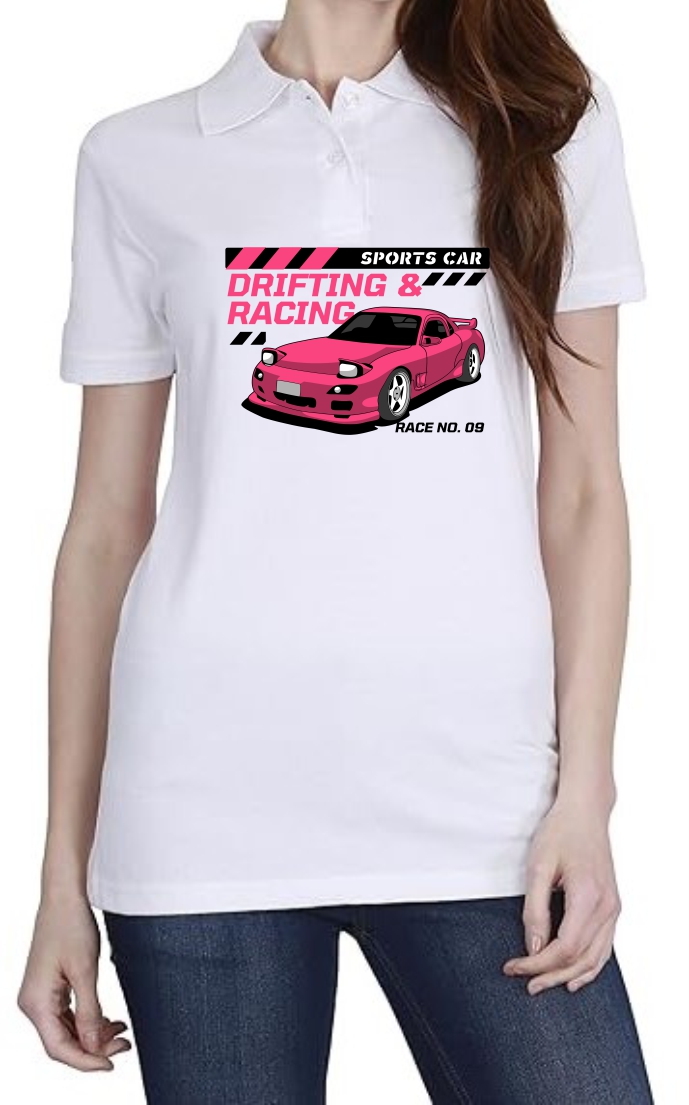 Drifting (PINK) Polo Women White T-Shirt