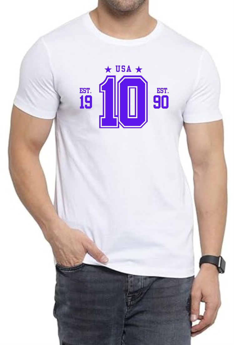 EST 1990 (BLU) Round Neck Men White T-Shirt