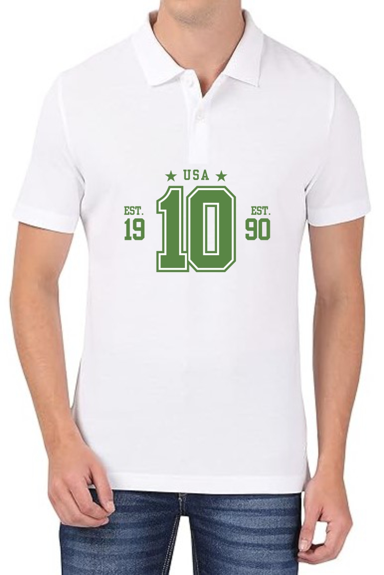 EST 1990 (GREEN) Polo Men White T-Shirt