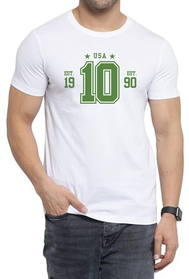 EST 1990 (GREEN) Round Neck Men White T-Shirt