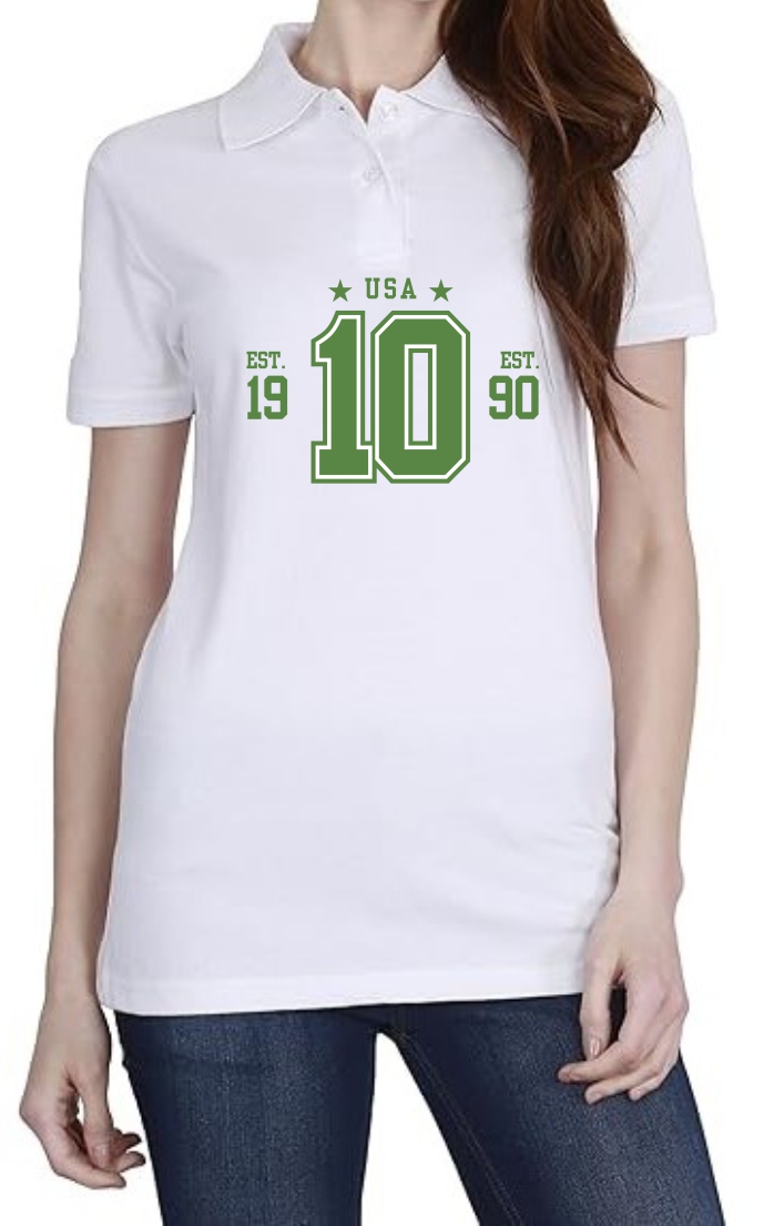 EST 1990 (GREEN) Polo Women White T-Shirt