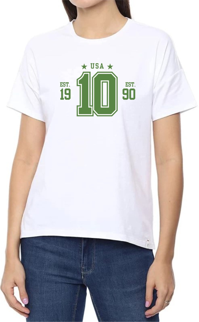 EST 1990 (GREEN) Round Neck Women White T-Shirt