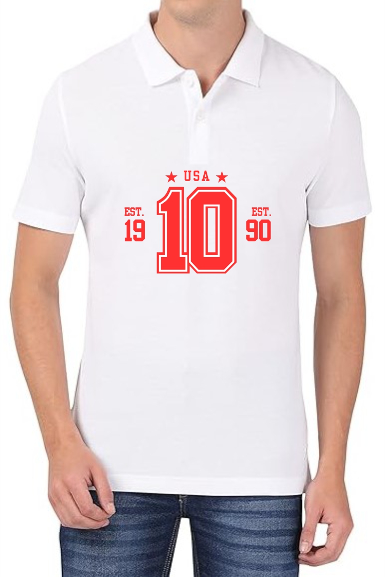 EST 1990 (RED) Polo Men White T-Shirt