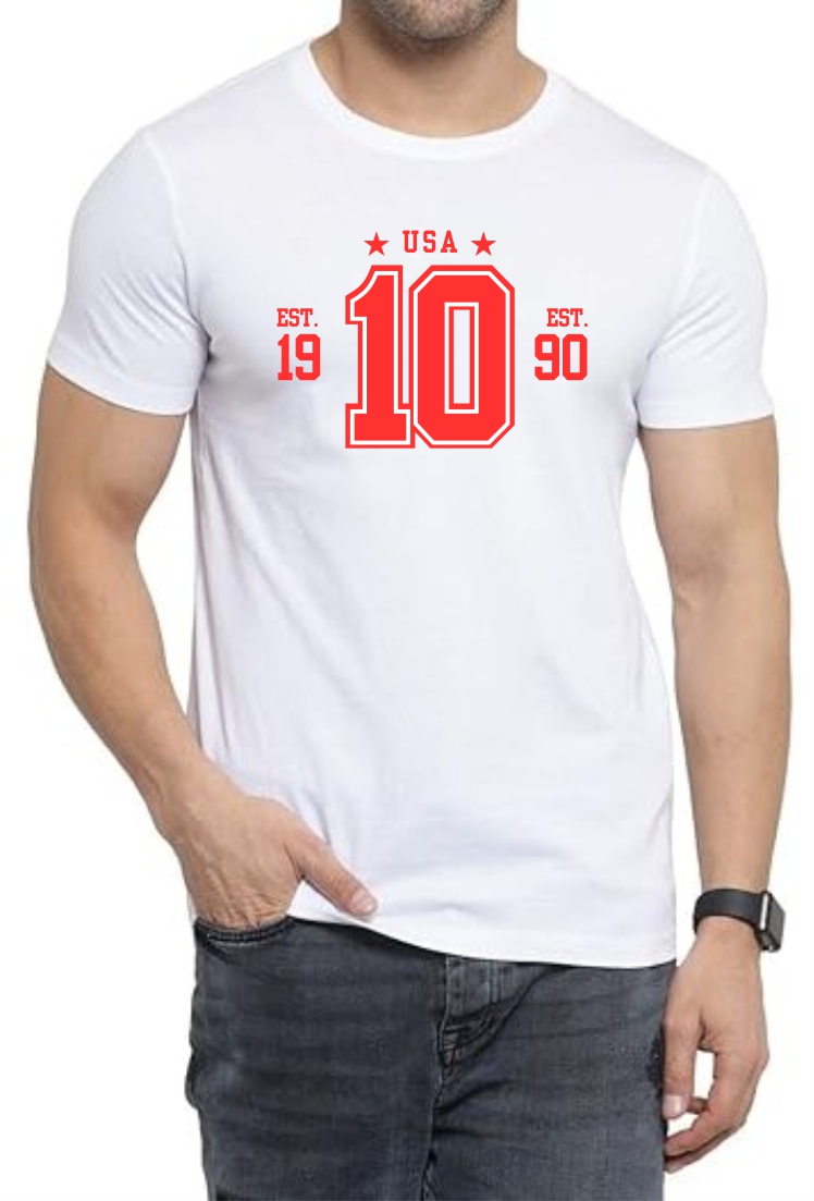 EST 1990 (RED) Round Neck Men White T-Shirt