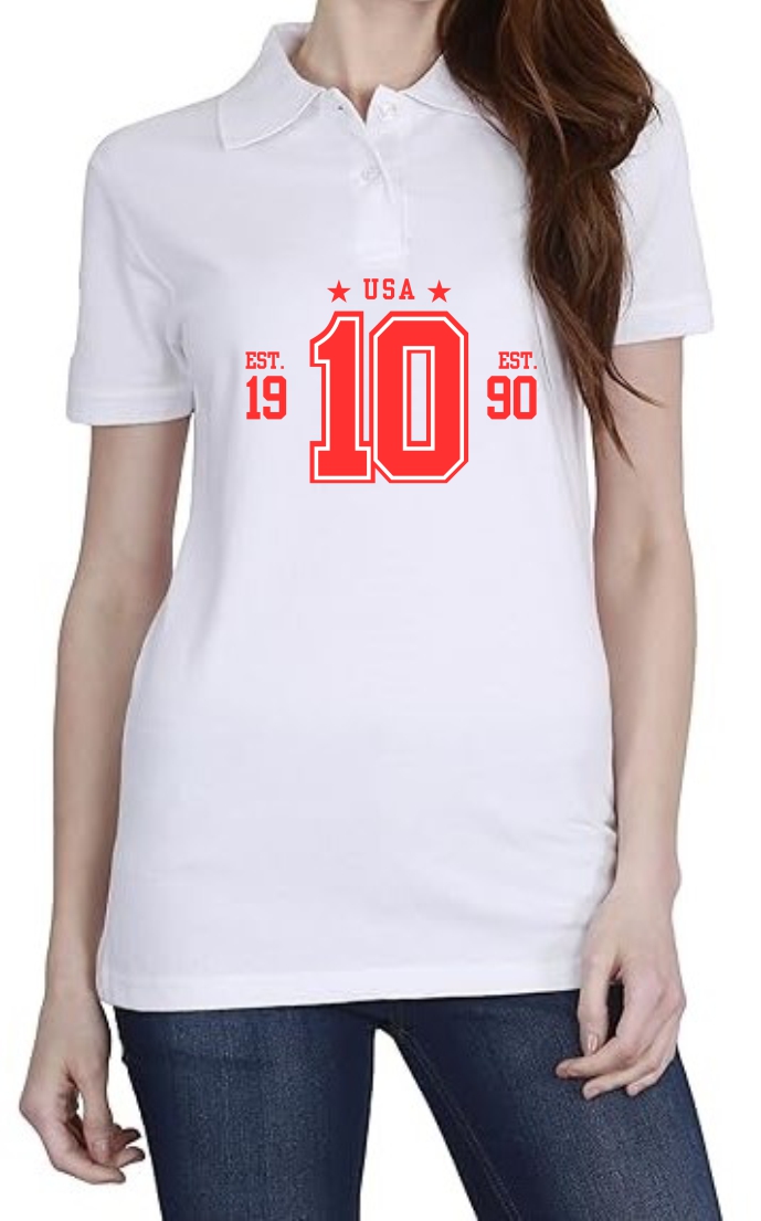 EST 1990 (RED) Polo Women White T-Shirt