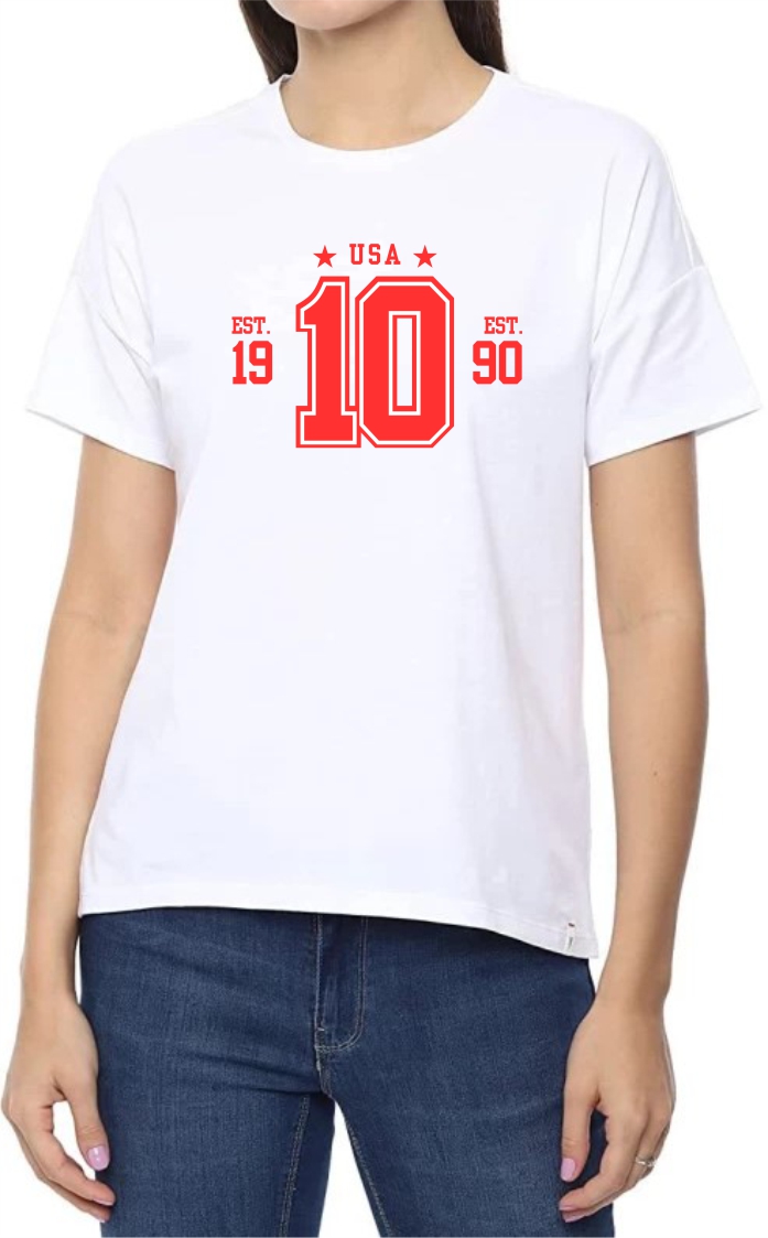 EST 1990 (RED) Round Neck Women White T-Shirt