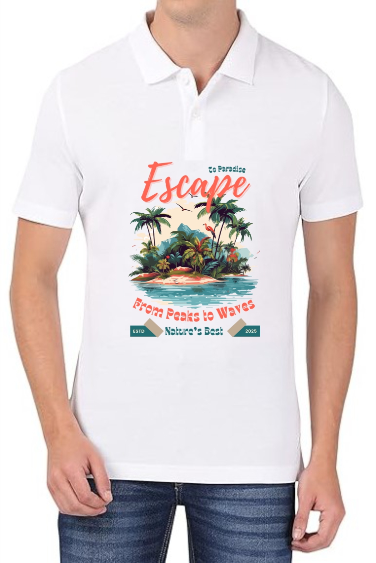 Escape to Paradise Polo Men White T-Shirt