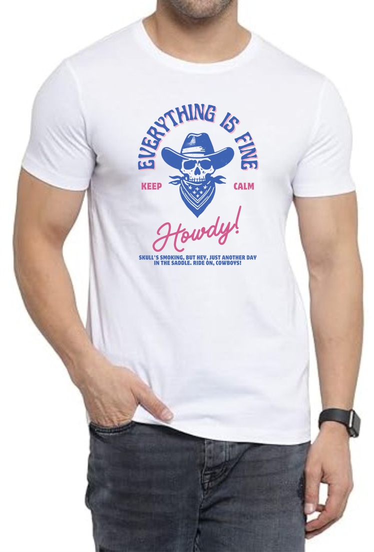 Everything Is Fine (BLU) Round Neck Men White T-Shirt