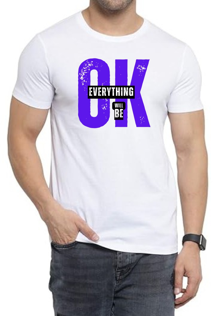 Everything OK (BLU) Round Neck Men White T-Shirt