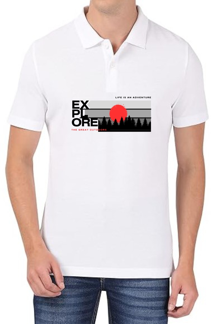 Explore (BLK) Polo Men White T-Shirt