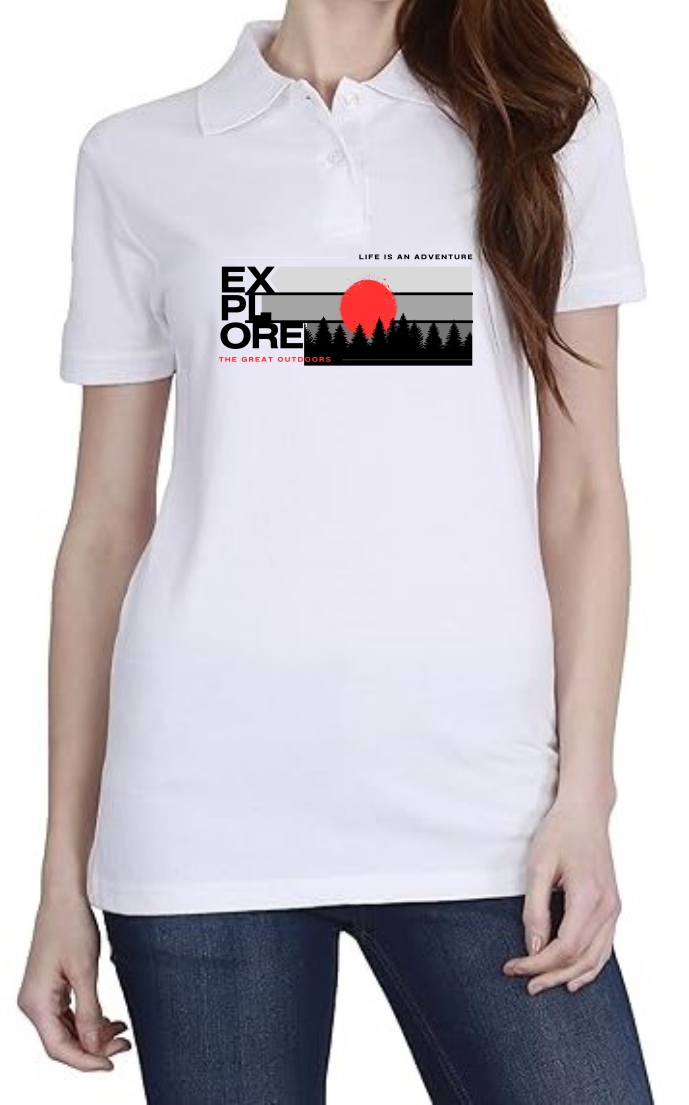 Explore (BLK) Polo Women White T-Shirt