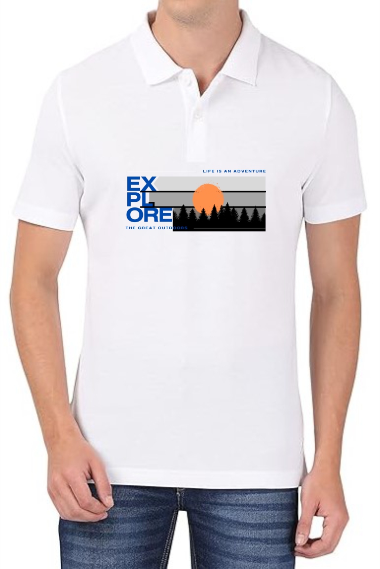 Explore (BLU) Polo Men White T-Shirt
