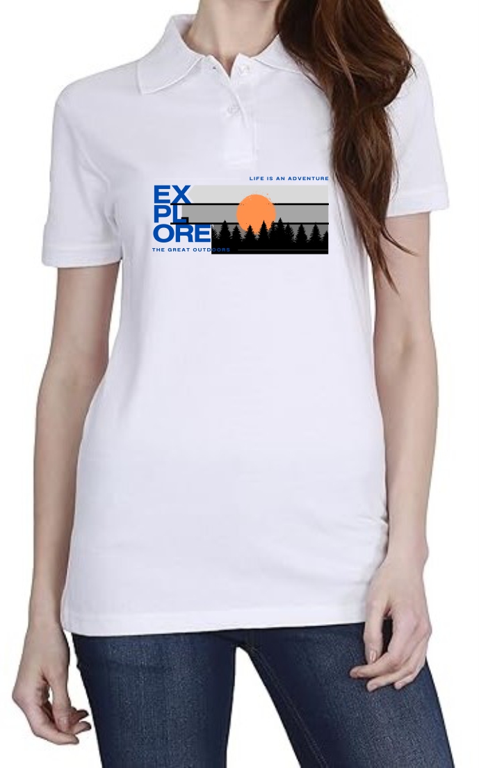 Explore (BLU) Polo Women White T-Shirt