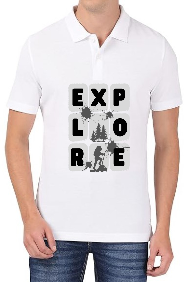 Explorer (BLK) Polo Men White T-Shirt