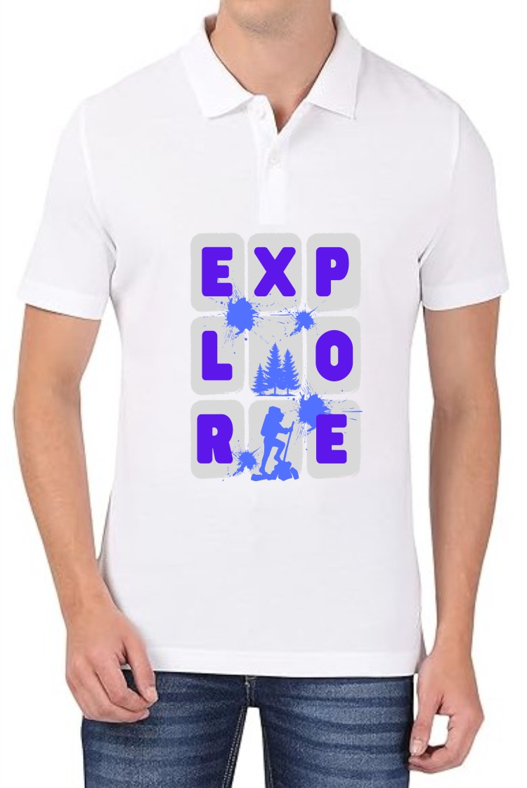 Explorer (BLU) Polo Men White T-Shirt