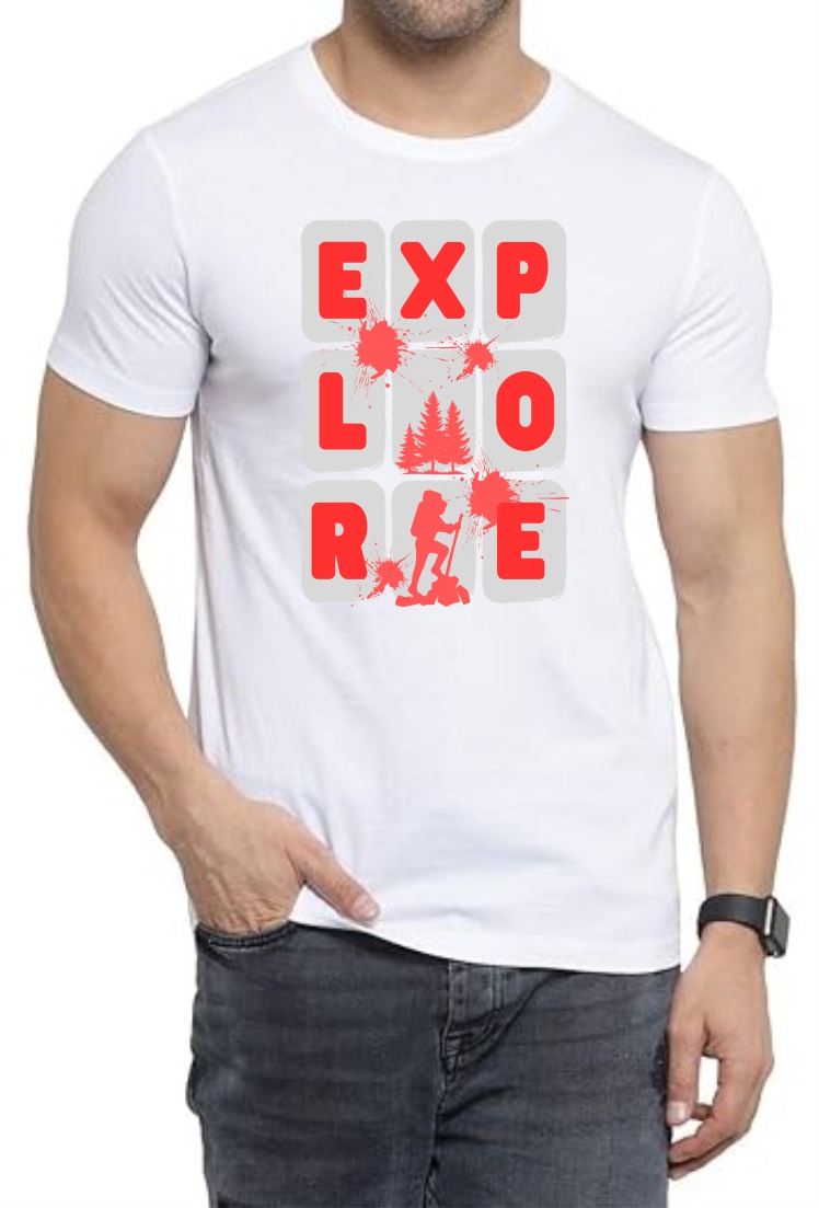 Explorer (RED) Round Neck Men White T-Shirt