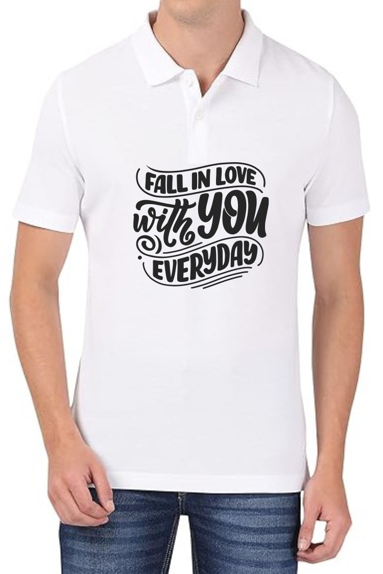 Fall In Love (BLK) Polo Men White T-Shirt