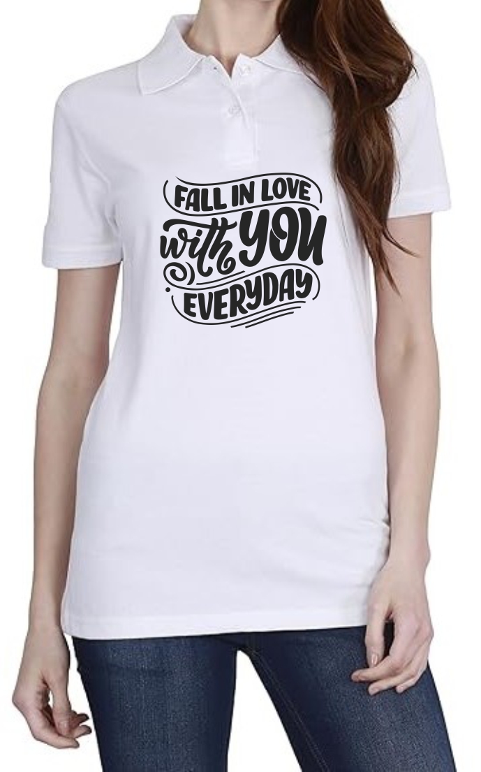 Fall In Love (BLK) Polo Women White T-Shirt