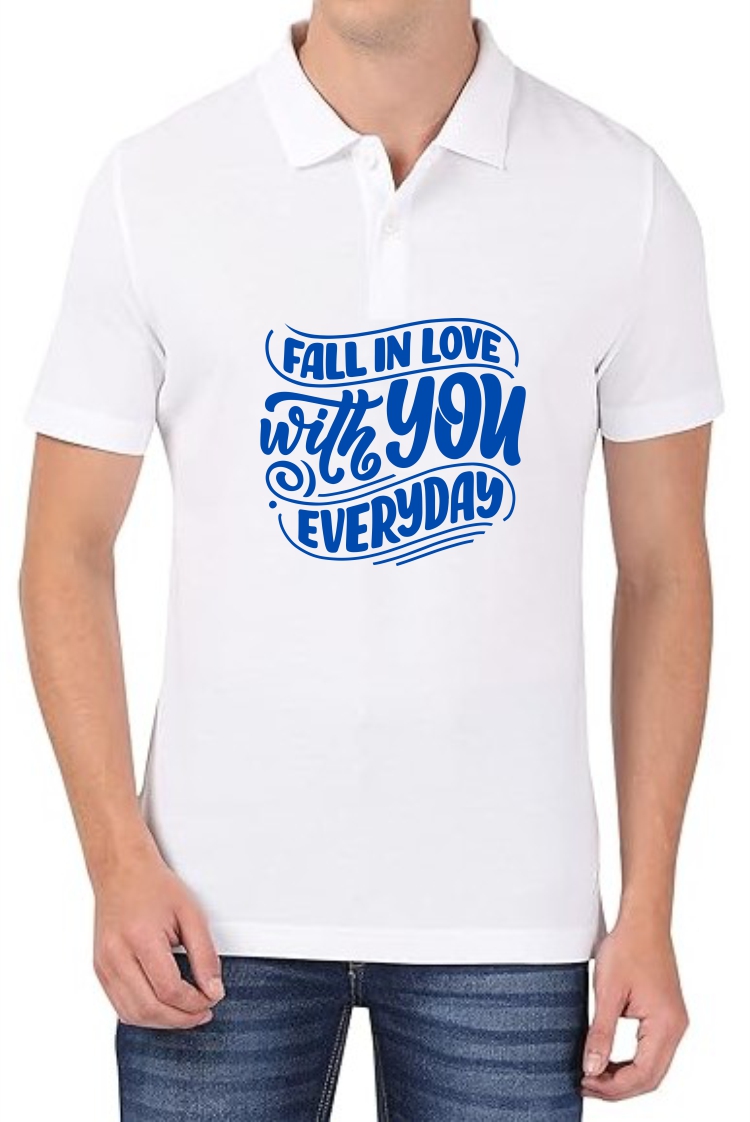 Fall In Love (BLU) Polo Men White T-Shirt