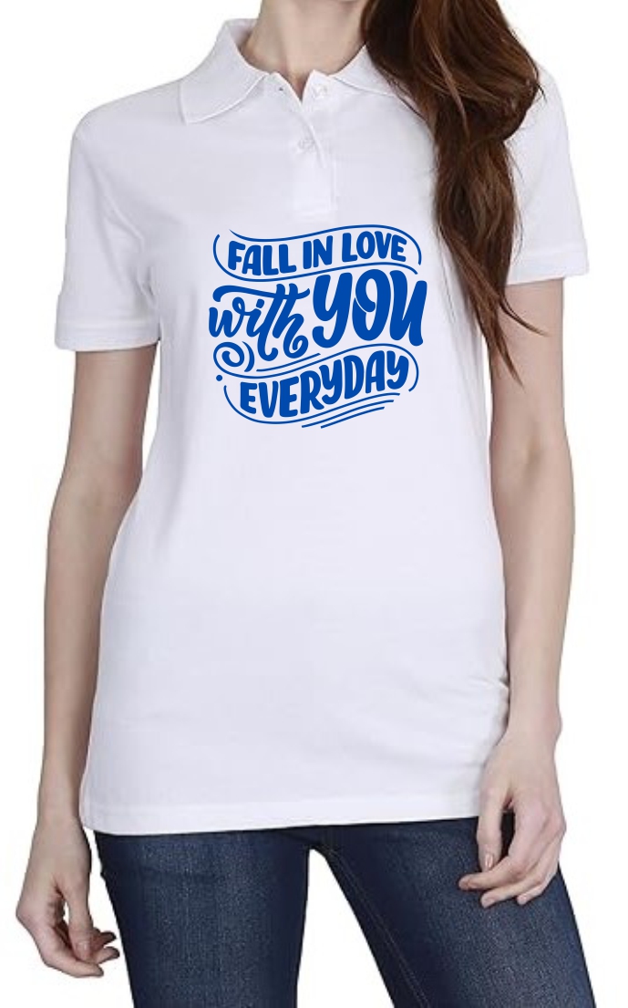Fall In Love (BLU) Polo Women White T-Shirt