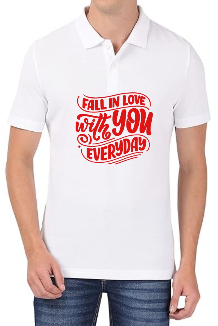 Fall In Love (RED) Polo Men White T-Shirt