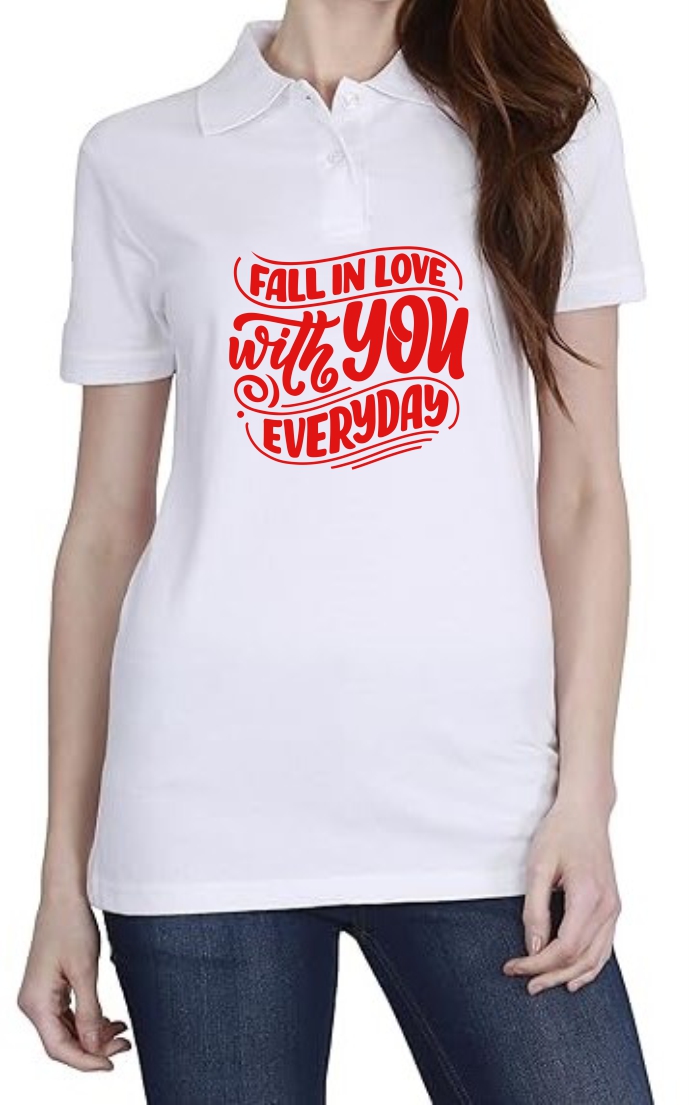 Fall In Love (RED) Polo Women White T-Shirt
