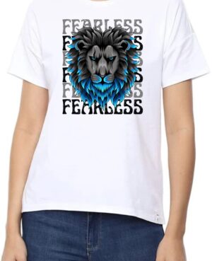 Fearless Round Neck Women White T-Shirt
