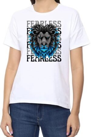 Fearless Round Neck Women White T-Shirt