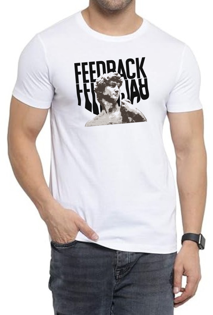 Feedback Round Neck Men White T-Shirt