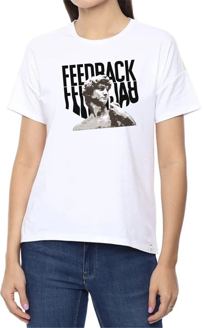 Feedback Round Neck Women White T-Shirt