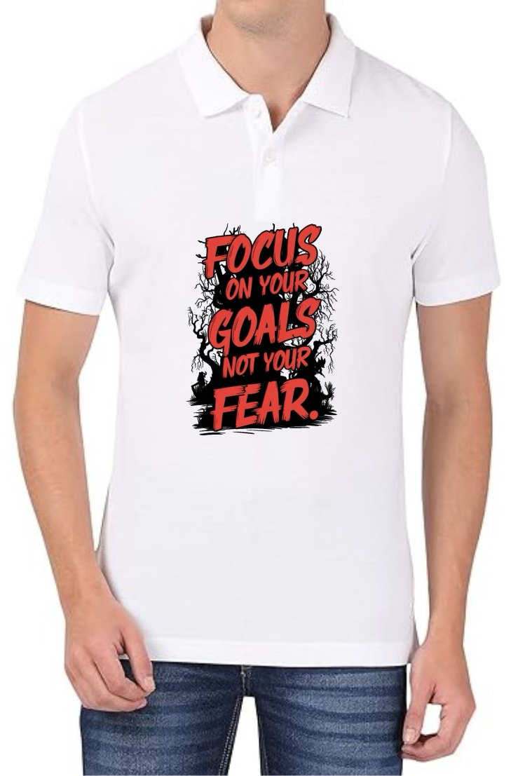 Focus Goals Fear Polo Men White T-Shirt