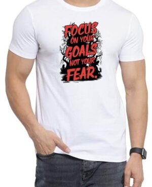 Focus Goals Fear Round Neck Men White T-Shirt