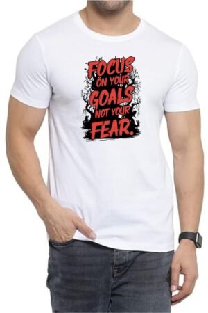 Focus Goals Fear Round Neck Men White T-Shirt