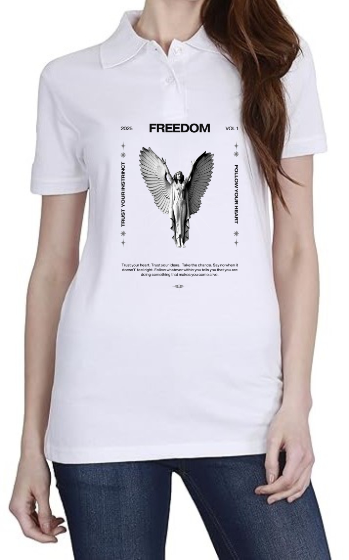 Freedom (BLK) Polo Women White T-Shirt