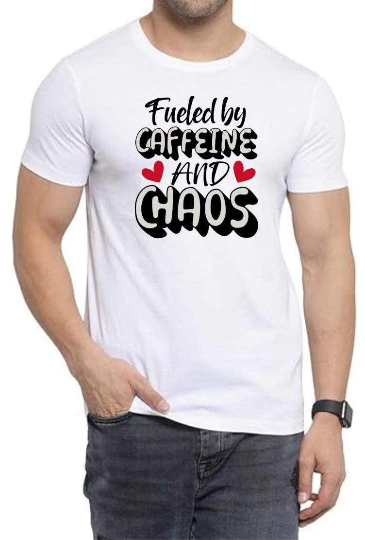 Fueled Chaos Round Neck Men White T-Shirt