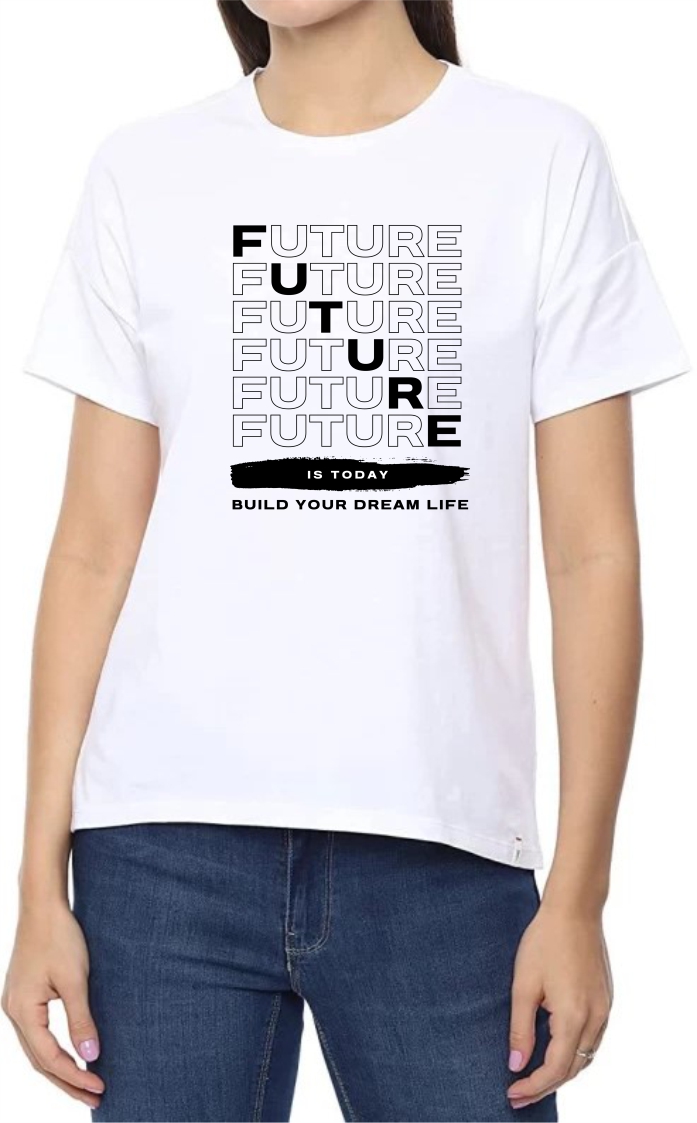 Future (BLK) Round Neck Women White T-Shirt