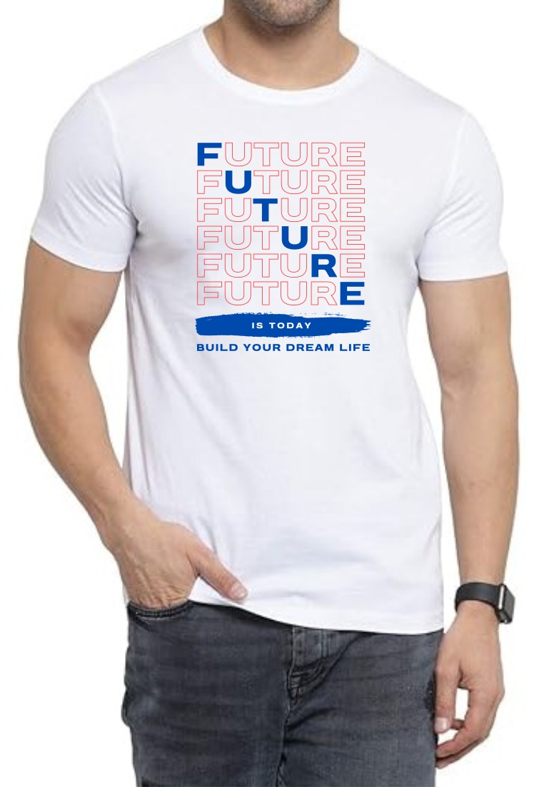 Future (BLU-RED) Round Neck Men White T-Shirt