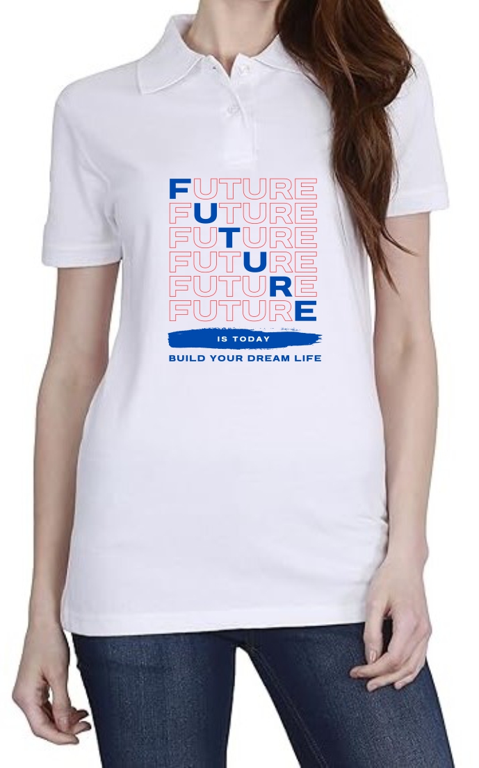 Future (BLU-RED) Polo Women White T-Shirt