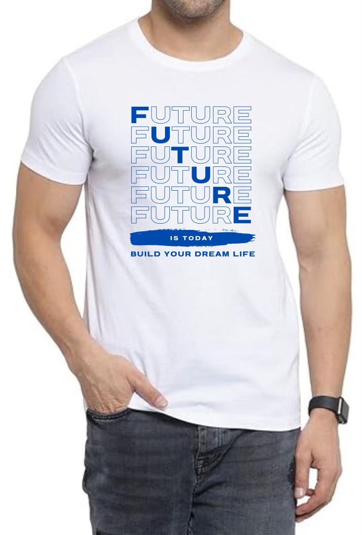 Future (BLU) Round Neck Men White T-Shirt