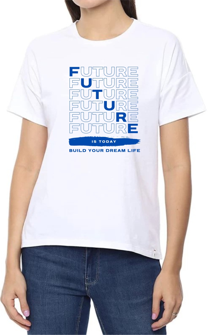 Future (BLU) Round Neck Women White T-Shirt