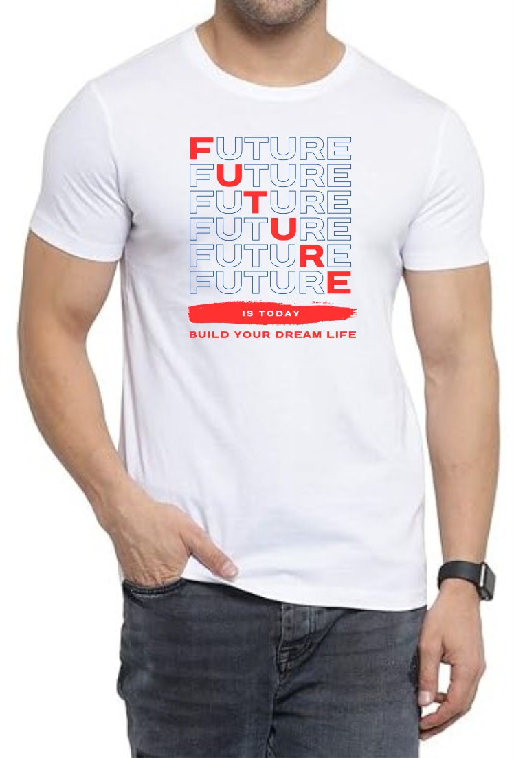 Future (RED-BLU) Round Neck Men White T-Shirt
