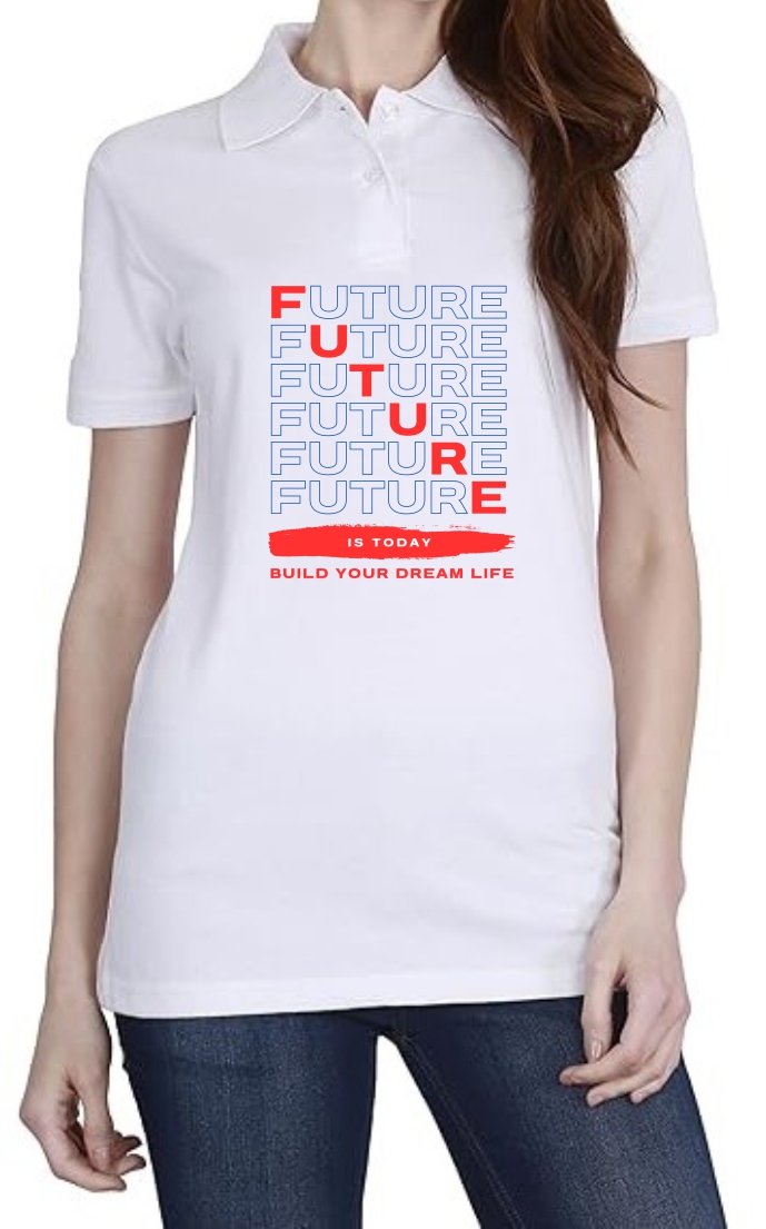 Future (RED-BLU) Polo Women White T-Shirt
