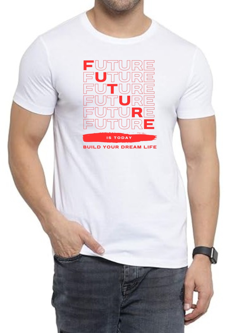 Future (RED) Round Neck Men White T-Shirt