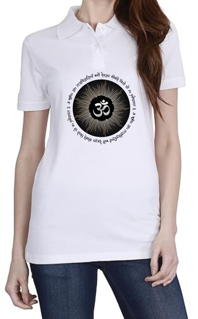 Gayatri Mantra Polo Women White T-Shirt
