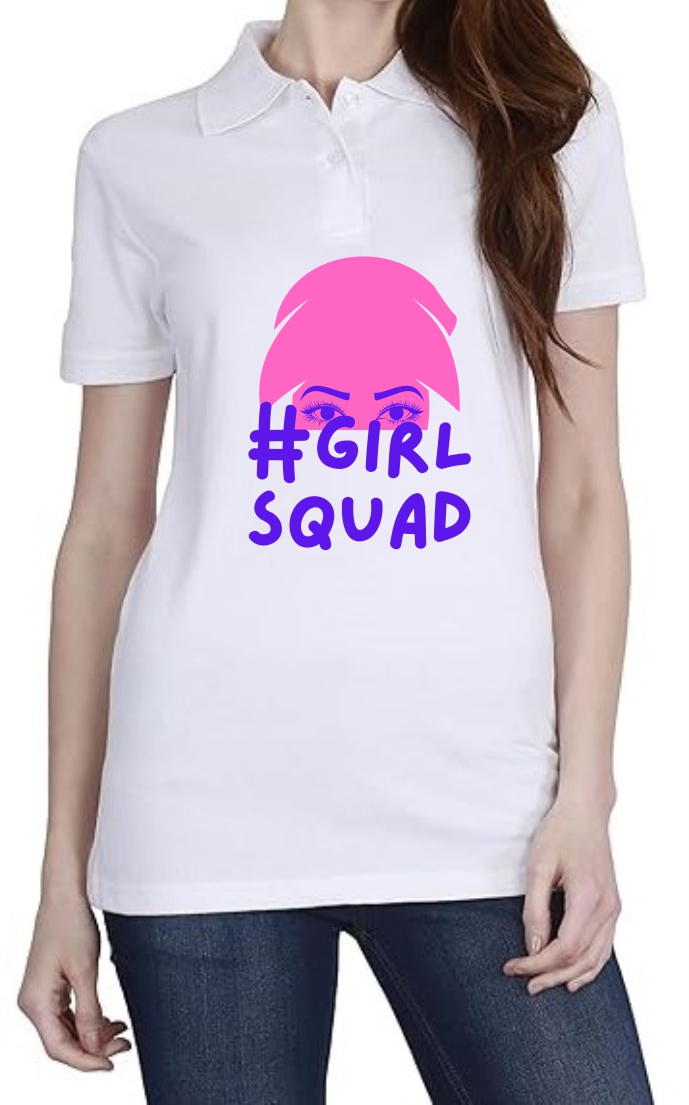 Girl Squad (Pink) Polo Women White T-Shirt