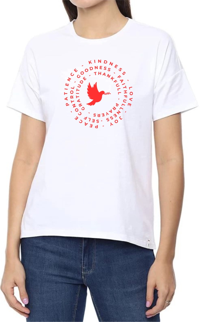 Goodness (RED) Round Neck Women White T-Shirt